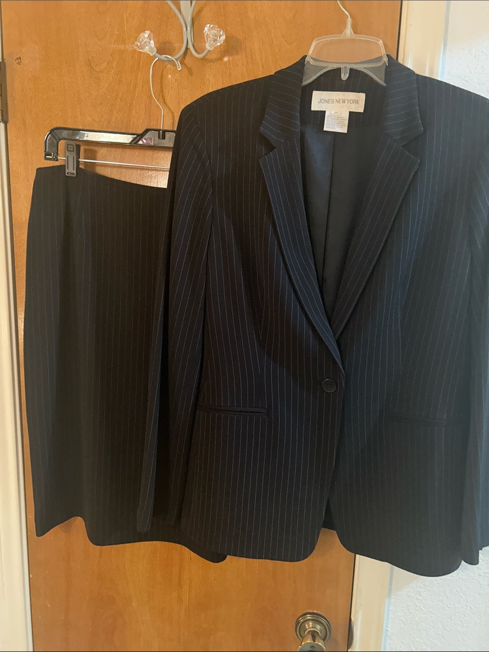Jones New York Black Pinstripe Women's Skirt Suit. 12. Like new